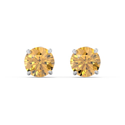 1 Carat Solitaire Stud Earrings – Sterling Silver with Citrine