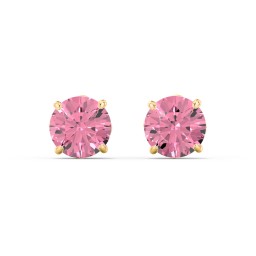 1 Carat Solitaire Stud Earrings in 10K Solid Yellow Gold with Pink Tourmaline