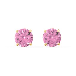 1 Carat Solitaire Stud Earrings in 10K Solid Yellow Gold with Pink Tourmaline