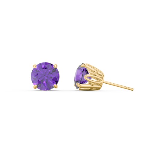 1 Carat Solitaire Stud Earrings – 10K Yellow Gold with Amethyst