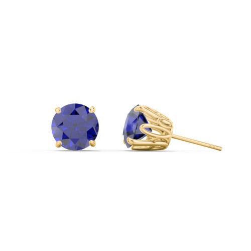 1 Carat Solitaire Stud Earrings – 10K Yellow Gold with Blue Sapphire
