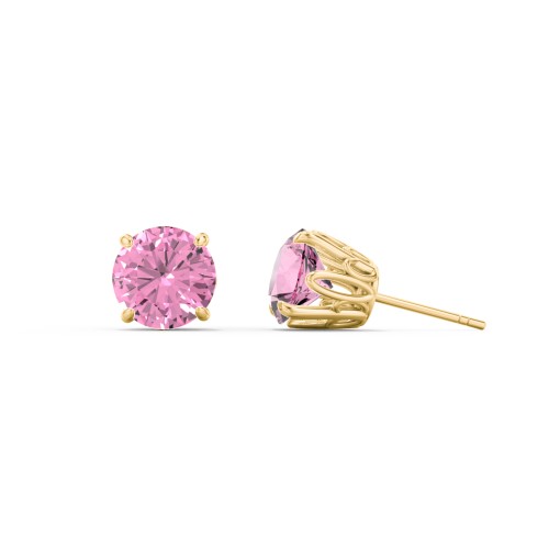 1 Carat Solitaire Stud Earrings – 10K Yellow Gold with Pink Tourmaline