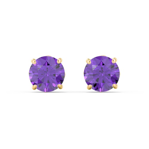 1 Carat Solitaire Stud Earrings – 10K Yellow Gold with Amethyst