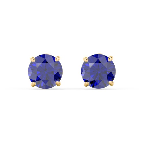 1 Carat Solitaire Stud Earrings – 10K Yellow Gold with Blue Sapphire