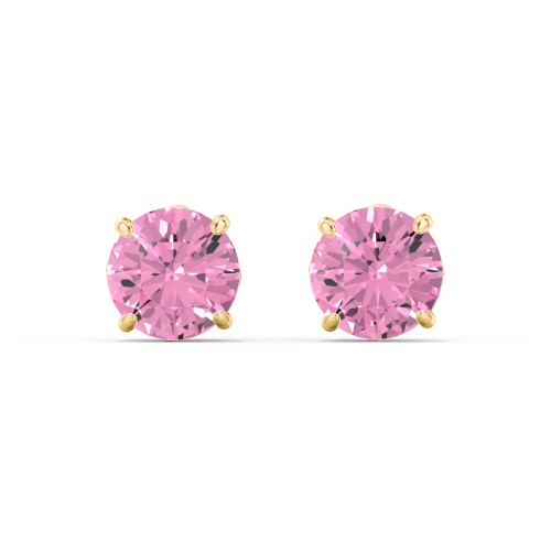 1 Carat Solitaire Stud Earrings – 10K Yellow Gold with Pink Tourmaline