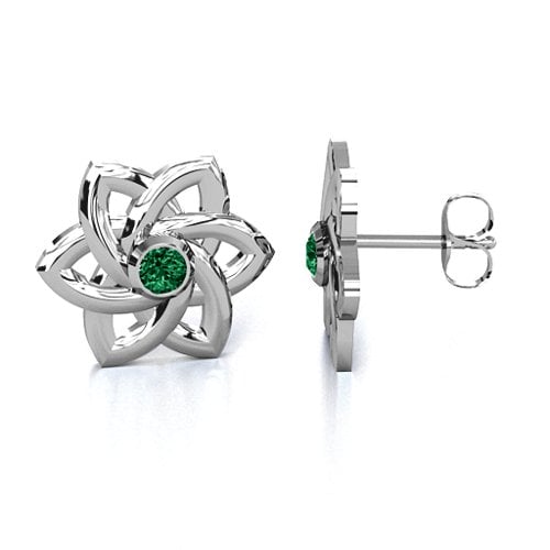Celtic Star Earrings – Sterling Silver with Emerald
