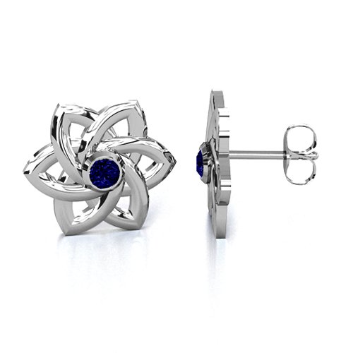 Celtic Star Earrings – Sterling Silver with Blue Sapphire