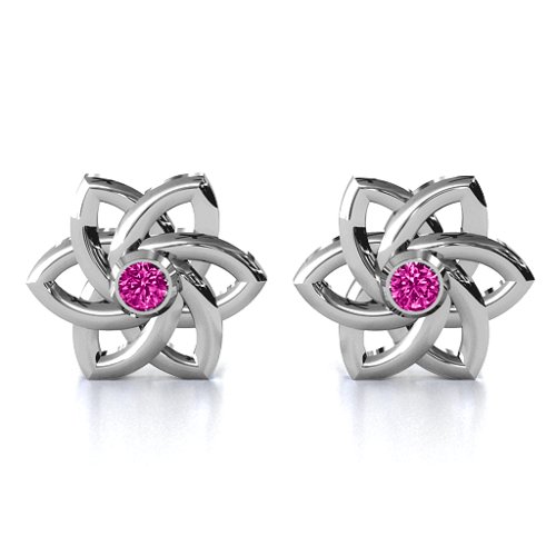 Celtic Star Earrings – Sterling Silver with Pink Tourmaline