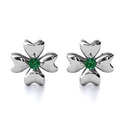 Four Heart Clover Earrings in 925 Sterling Silver with Emerald