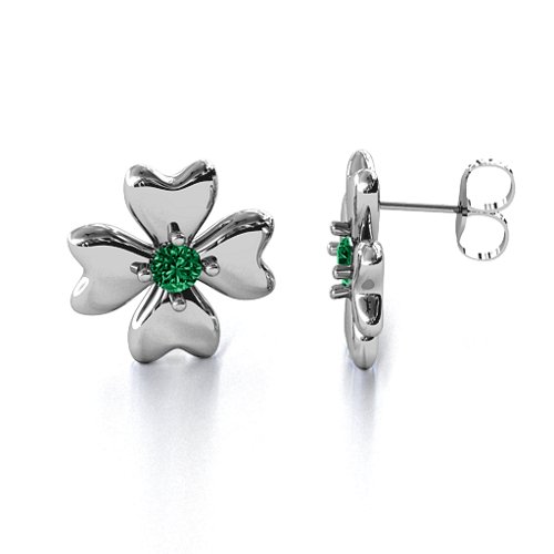 Four Heart Clover Earrings – Sterling Silver with Emerald