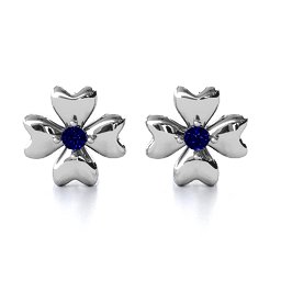 Four Heart Clover Earrings in 925 Sterling Silver with Blue Sapphire