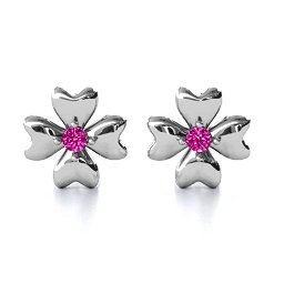 Four Heart Clover Earrings in 925 Sterling Silver with Pink Tourmaline