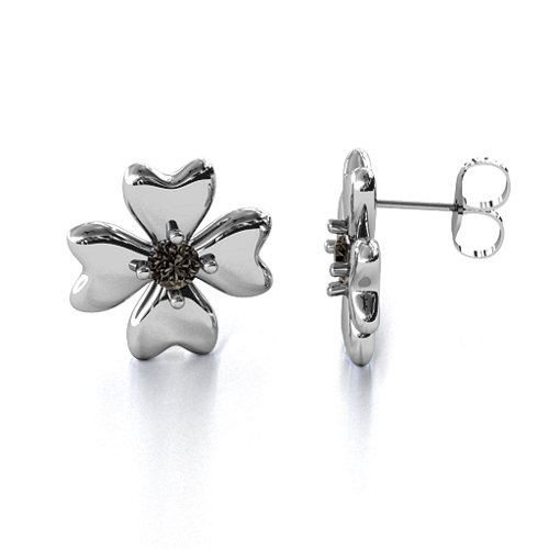 Four Heart Clover Earrings – Sterling Silver with Smokey Quartz