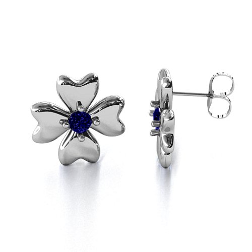 Four Heart Clover Earrings – Sterling Silver with Blue Sapphire