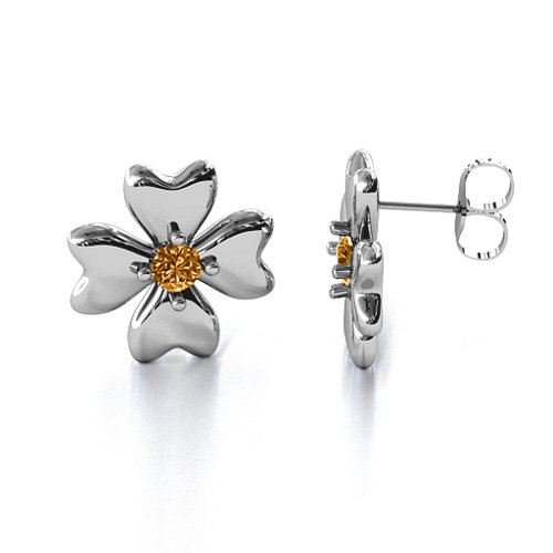 Four Heart Clover Earrings – Sterling Silver with Citrine