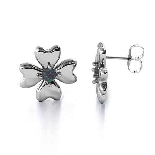 Four Heart Clover Earrings – Sterling Silver with Alexandrite