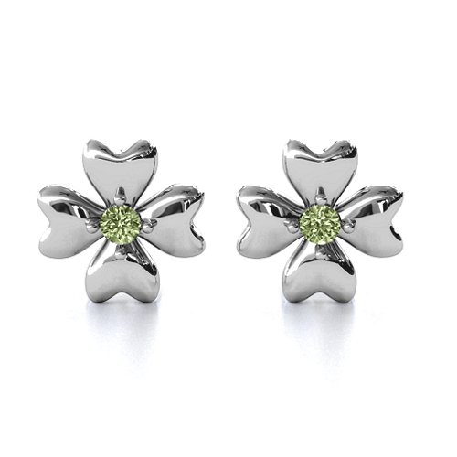 Four Heart Clover Earrings – Sterling Silver with Peridot