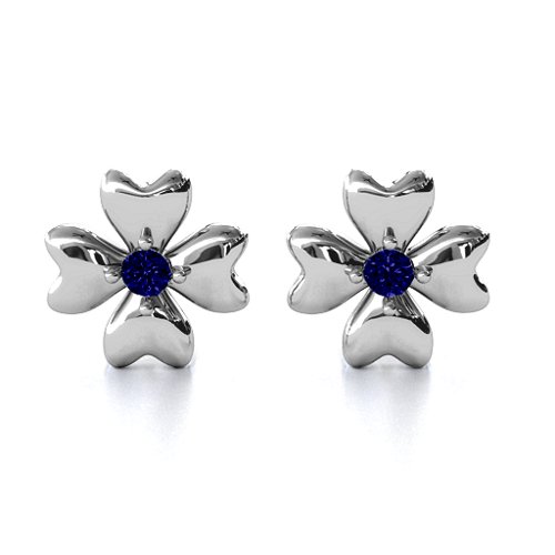 Four Heart Clover Earrings – Sterling Silver with Blue Sapphire