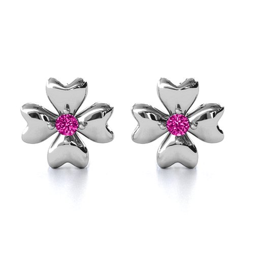 Four Heart Clover Earrings – Sterling Silver with Pink Tourmaline