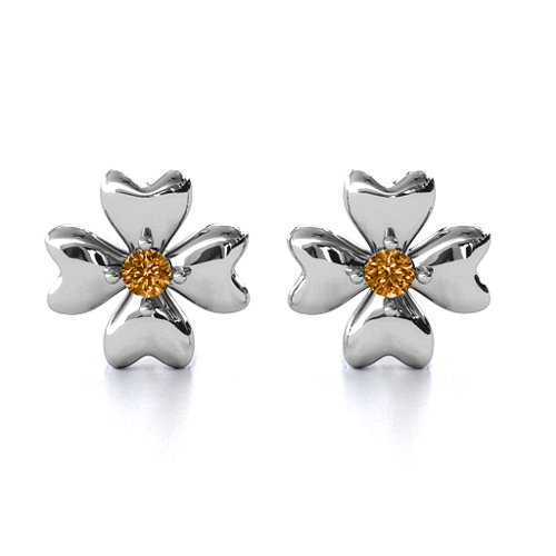 Four Heart Clover Earrings – Sterling Silver with Citrine