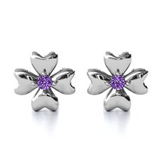 Four Heart Clover Earrings – 10K Yellow Gold with Amethyst