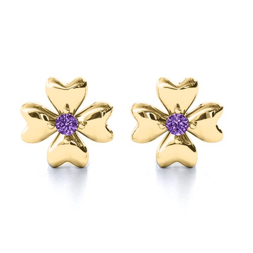 Four Heart Clover Earrings – 10K Yellow Gold with Amethyst