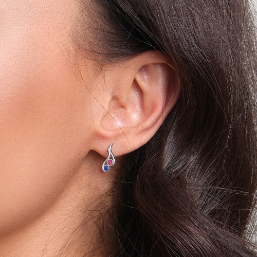 Multi Stone Raindrop Earrings – Sterling Silver with Pink Tourmaline and Blue Sapphire