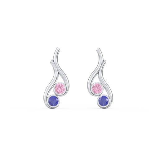 Multi Stone Raindrop Earrings – Sterling Silver with Pink Tourmaline and Blue Sapphire