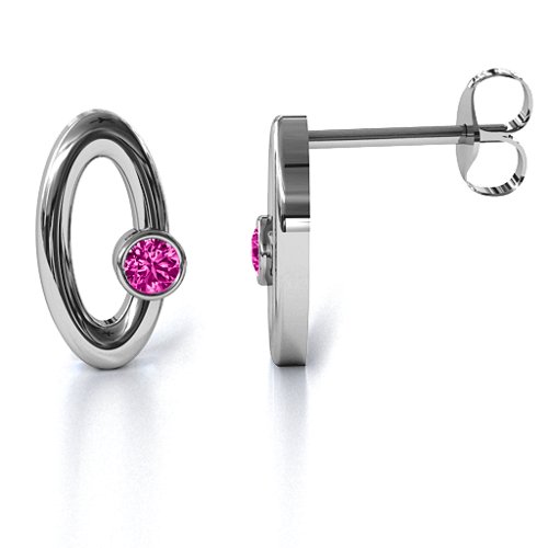 Orbital Stud Earrings – Sterling Silver with Pink Tourmaline