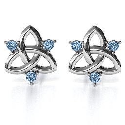 Triple Stone Celtic Knot Earrings in 925 Sterling Silver with Aquamarine