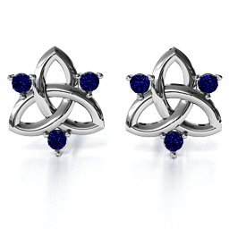 Triple Stone Celtic Knot Earrings in 925 Sterling Silver with Blue Sapphire