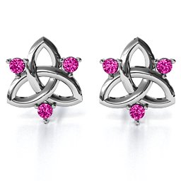Triple Stone Celtic Knot Earrings in 925 Sterling Silver with Pink Tourmaline