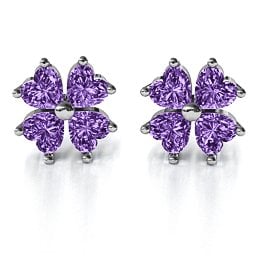 Multi Stone Four Heart Clover Earrings