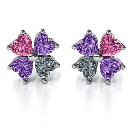Multi Stone Four Heart Clover Earrings