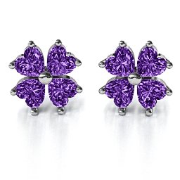 Multi Stone Four Heart Clover Earrings in 925 Sterling Silver with Amethyst