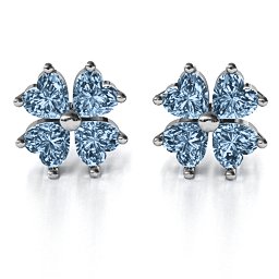 Multi Stone Four Heart Clover Earrings in 925 Sterling Silver with Aquamarine