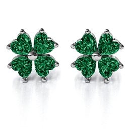 Multi Stone Four Heart Clover Earrings in 925 Sterling Silver with Emerald