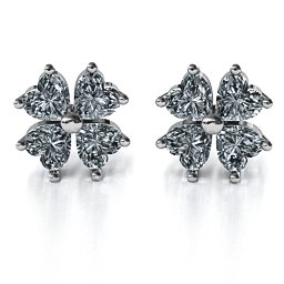 Multi Stone Four Heart Clover Earrings in 925 Sterling Silver with Diamond