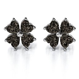 Multi Stone Four Heart Clover Earrings in 925 Sterling Silver with Smokey Quartz