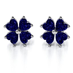 Multi Stone Four Heart Clover Earrings in 925 Sterling Silver with Blue Sapphire