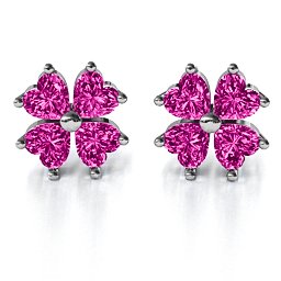 Multi Stone Four Heart Clover Earrings in 925 Sterling Silver with Pink Tourmaline