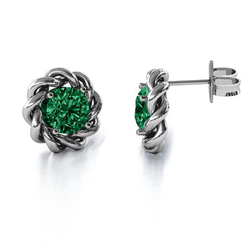 Twisted Stud Solitaire Earrings – Sterling Silver with Emerald