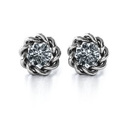Twisted Stud Solitaire Earrings in 925 Sterling Silver with Diamond