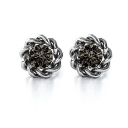 Twisted Stud Solitaire Earrings in 925 Sterling Silver with Smokey Quartz