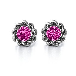 Twisted Stud Solitaire Earrings in 925 Sterling Silver with Pink Tourmaline