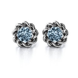 Twisted Stud Solitaire Earrings in 925 Sterling Silver with Aquamarine