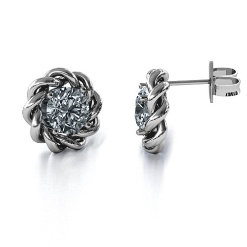 Twisted Stud Solitaire Earrings – Sterling Silver with Diamond