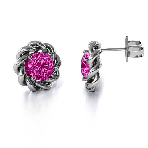 Twisted Stud Solitaire Earrings – Sterling Silver with Pink Tourmaline