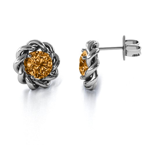 Twisted Stud Solitaire Earrings – Sterling Silver with Citrine