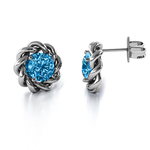 Twisted Stud Solitaire Earrings – Sterling Silver with Blue Topaz